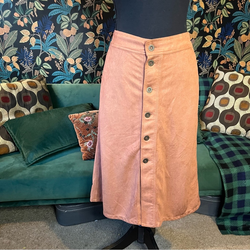 Microsuede Chestnut Rust Brown A-Line Boho Skirt